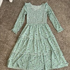 Mikarose:Floral Green Long Sleeve Dress